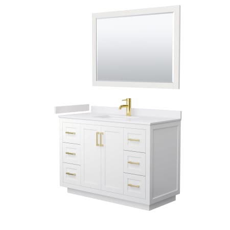 A large image of the Wyndham Collection WCF2929-48S-VCA-M46 White / White Cultured Marble Top / Brushed Gold Hardware