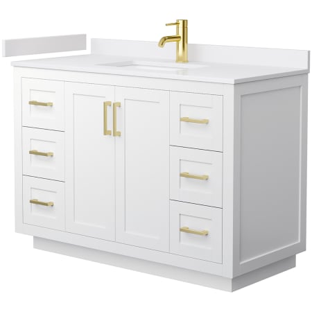 A large image of the Wyndham Collection WCF2929-48S-VCA-MXX White / White Cultured Marble Top / Brushed Gold Hardware