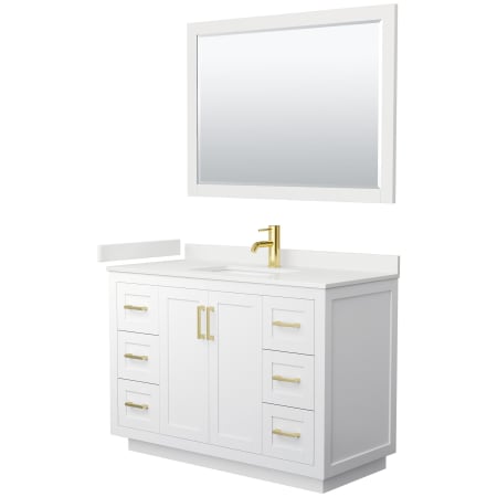 A large image of the Wyndham Collection WCF292948S-QTZ-UNSM46 White / White Quartz Top / Brushed Gold Hardware