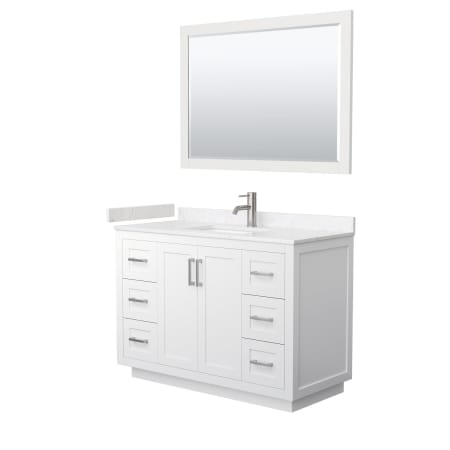 A large image of the Wyndham Collection WCF2929-48S-VCA-M46 White / Carrara Cultured Marble Top / Brushed Nickel Hardware