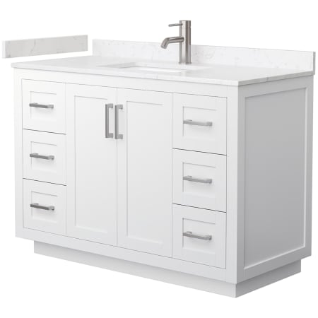 A large image of the Wyndham Collection WCF2929-48S-VCA-MXX White / Carrara Cultured Marble Top / Brushed Nickel Hardware