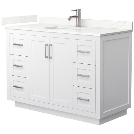 A large image of the Wyndham Collection WCF292948S-QTZ-UNSMXX White / Giotto Quartz Top / Brushed Nickel Hardware
