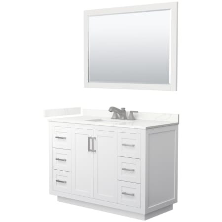 A large image of the Wyndham Collection WCF292948S-QTZ-US3M46 White / Giotto Quartz Top / Brushed Nickel Hardware