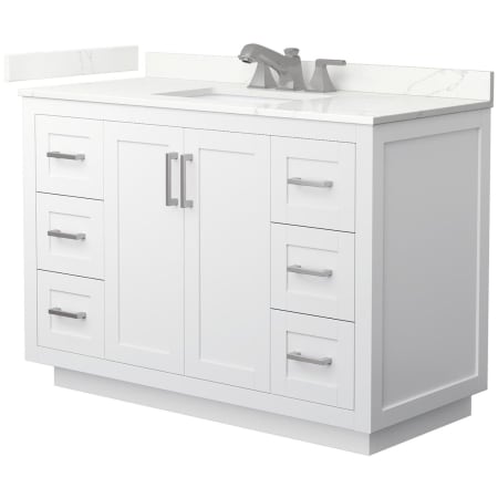 A large image of the Wyndham Collection WCF292948S-QTZ-US3MXX White / Giotto Quartz Top / Brushed Nickel Hardware