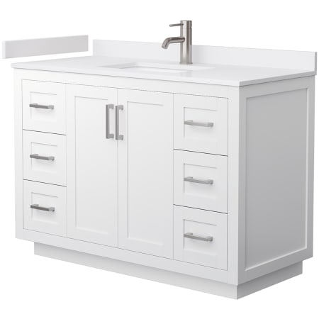 A large image of the Wyndham Collection WCF2929-48S-VCA-MXX White / White Cultured Marble Top / Brushed Nickel Hardware