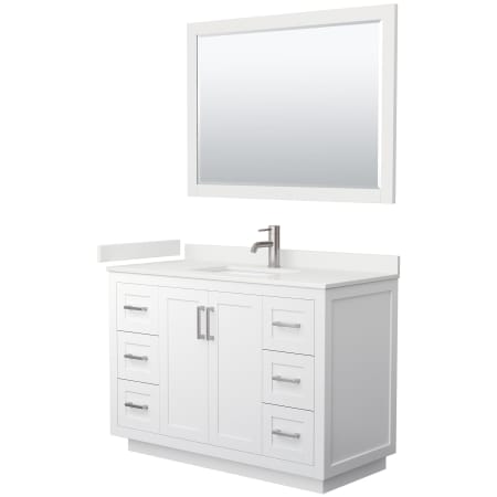 A large image of the Wyndham Collection WCF292948S-QTZ-UNSM46 White / White Quartz Top / Brushed Nickel Hardware