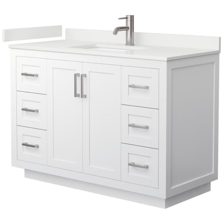 A large image of the Wyndham Collection WCF292948S-QTZ-UNSMXX White / White Quartz Top / Brushed Nickel Hardware