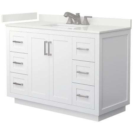A large image of the Wyndham Collection WCF292948S-QTZ-US3MXX White / White Quartz Top / Brushed Nickel Hardware