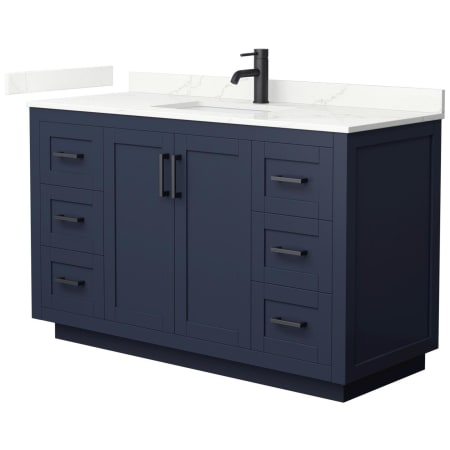 A large image of the Wyndham Collection WCF292954S-QTZ-UNSMXX Dark Blue / Giotto Quartz Top / Matte Black Hardware