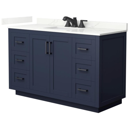 A large image of the Wyndham Collection WCF292954S-QTZ-US3MXX Dark Blue / Giotto Quartz Top / Matte Black Hardware