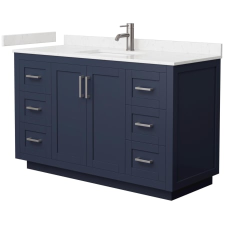 A large image of the Wyndham Collection WCF2929-54S-VCA-MXX Dark Blue / Carrara Cultured Marble Top / Brushed Nickel Hardware