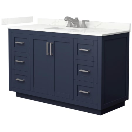 A large image of the Wyndham Collection WCF292954S-QTZ-US3MXX Dark Blue / Giotto Quartz Top / Brushed Nickel Hardware