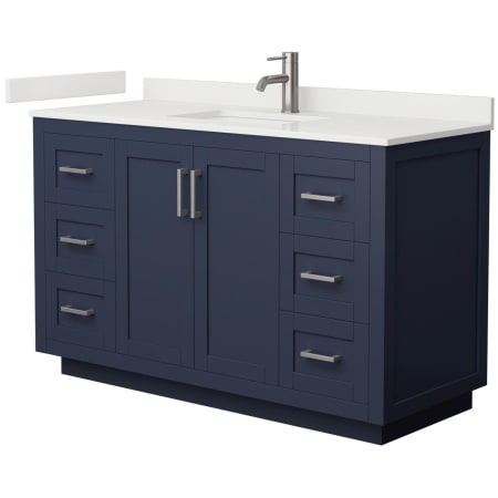 A large image of the Wyndham Collection WCF292954S-QTZ-UNSMXX Dark Blue / White Quartz Top / Brushed Nickel Hardware