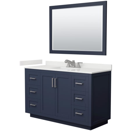 A large image of the Wyndham Collection WCF292954S-QTZ-US3M46 Dark Blue / White Quartz Top / Brushed Nickel Hardware