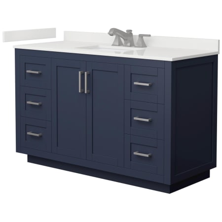 A large image of the Wyndham Collection WCF292954S-QTZ-US3MXX Dark Blue / White Quartz Top / Brushed Nickel Hardware