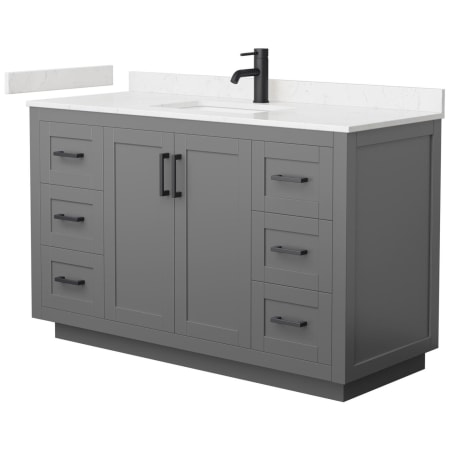 A large image of the Wyndham Collection WCF2929-54S-VCA-MXX Dark Gray / Carrara Cultured Marble Top / Matte Black Hardware