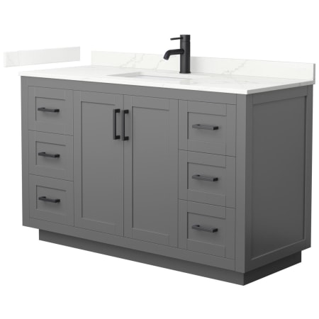 A large image of the Wyndham Collection WCF292954S-QTZ-UNSMXX Dark Gray / Giotto Quartz Top / Matte Black Hardware