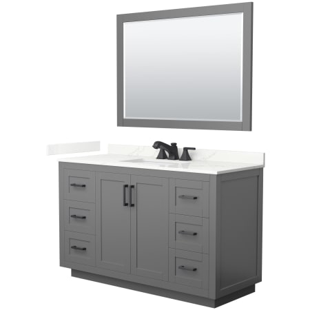 A large image of the Wyndham Collection WCF292954S-QTZ-US3M46 Dark Gray / Giotto Quartz Top / Matte Black Hardware