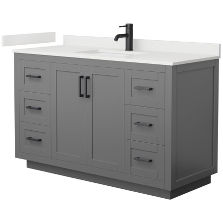 A large image of the Wyndham Collection WCF292954S-QTZ-UNSMXX Dark Gray / White Quartz Top / Matte Black Hardware