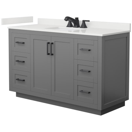 A large image of the Wyndham Collection WCF292954S-QTZ-US3MXX Dark Gray / White Quartz Top / Matte Black Hardware