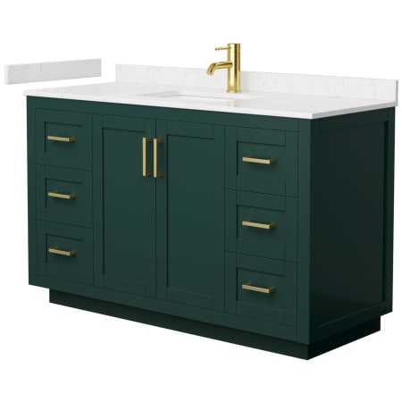 A large image of the Wyndham Collection WCF2929-54S-VCA-MXX Green / Carrara Cultured Marble Top / Brushed Gold Hardware