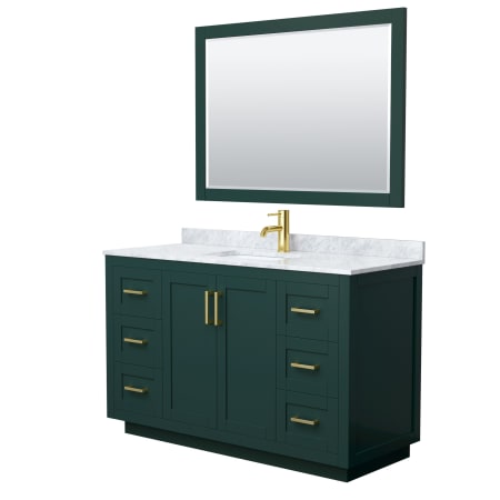 A large image of the Wyndham Collection WCF2929-54S-NAT-M46 Green / White Carrara Marble Top / Brushed Gold Hardware