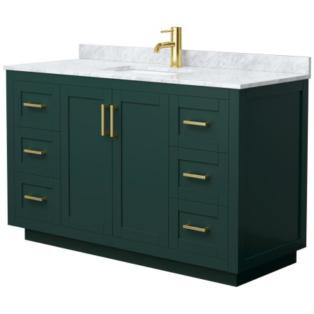 A large image of the Wyndham Collection WCF2929-54S-NAT-MXX Green / White Carrara Marble Top / Brushed Gold Hardware