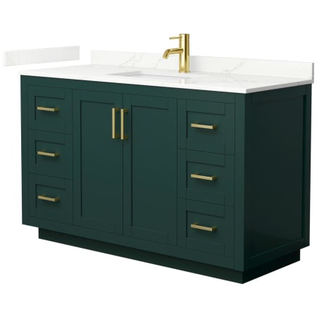 A large image of the Wyndham Collection WCF292954S-QTZ-UNSMXX Green / Giotto Quartz Top / Brushed Gold Hardware