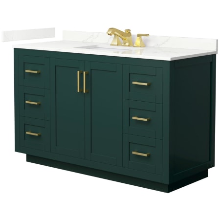 A large image of the Wyndham Collection WCF292954S-QTZ-US3MXX Green / Giotto Quartz Top / Brushed Gold Hardware