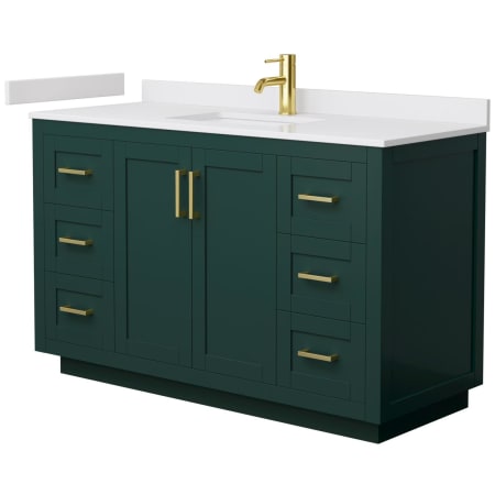 A large image of the Wyndham Collection WCF2929-54S-VCA-MXX Green / White Cultured Marble Top / Brushed Gold Hardware