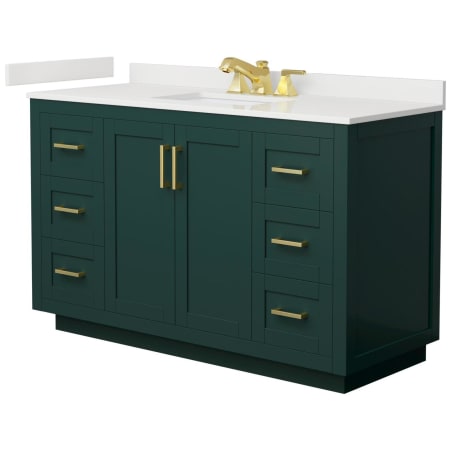 A large image of the Wyndham Collection WCF292954S-QTZ-US3MXX Green / White Quartz Top / Brushed Gold Hardware