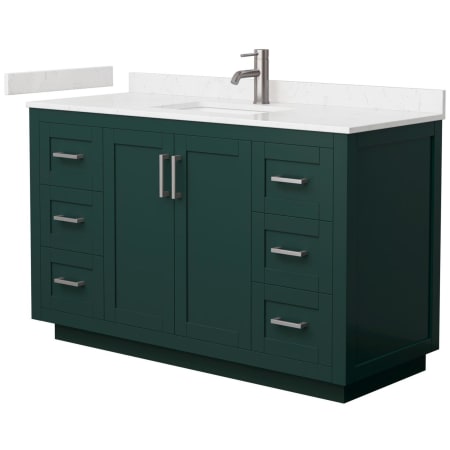 A large image of the Wyndham Collection WCF2929-54S-VCA-MXX Green / Carrara Cultured Marble Top / Brushed Nickel Hardware