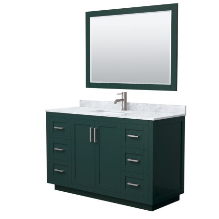A large image of the Wyndham Collection WCF2929-54S-NAT-M46 Green / White Carrara Marble Top / Brushed Nickel Hardware