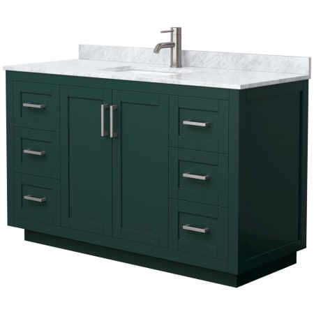 A large image of the Wyndham Collection WCF2929-54S-NAT-MXX Green / White Carrara Marble Top / Brushed Nickel Hardware