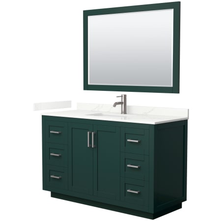 A large image of the Wyndham Collection WCF292954S-QTZ-UNSM46 Green / Giotto Quartz Top / Brushed Nickel Hardware