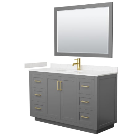 A large image of the Wyndham Collection WCF2929-54S-VCA-M46 Dark Gray / Carrara Cultured Marble Top / Brushed Gold Hardware