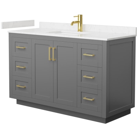 A large image of the Wyndham Collection WCF2929-54S-VCA-MXX Dark Gray / Carrara Cultured Marble Top / Brushed Gold Hardware
