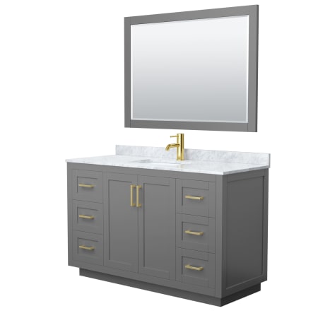 A large image of the Wyndham Collection WCF2929-54S-NAT-M46 Dark Gray / White Carrara Marble Top / Brushed Gold Hardware