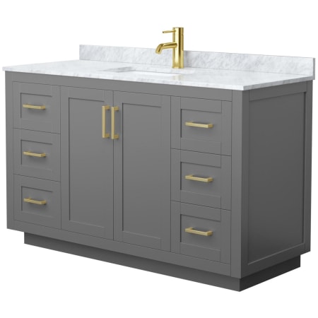 A large image of the Wyndham Collection WCF2929-54S-NAT-MXX Dark Gray / White Carrara Marble Top / Brushed Gold Hardware