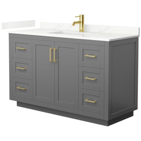 A large image of the Wyndham Collection WCF292954S-QTZ-UNSMXX Dark Gray / Giotto Quartz Top / Brushed Gold Hardware