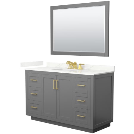 A large image of the Wyndham Collection WCF292954S-QTZ-US3M46 Dark Gray / Giotto Quartz Top / Brushed Gold Hardware