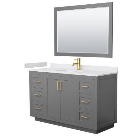 A large image of the Wyndham Collection WCF2929-54S-VCA-M46 Dark Gray / White Cultured Marble Top / Brushed Gold Hardware