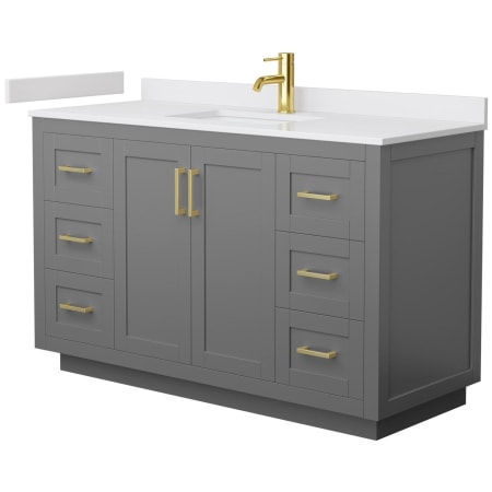 A large image of the Wyndham Collection WCF2929-54S-VCA-MXX Dark Gray / White Cultured Marble Top / Brushed Gold Hardware
