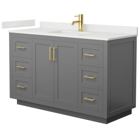 A large image of the Wyndham Collection WCF292954S-QTZ-UNSMXX Dark Gray / White Quartz Top / Brushed Gold Hardware