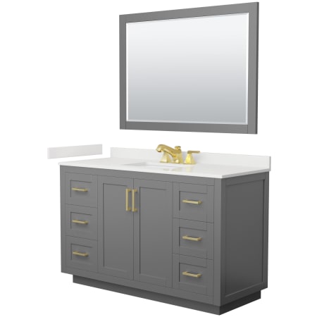 A large image of the Wyndham Collection WCF292954S-QTZ-US3M46 Dark Gray / White Quartz Top / Brushed Gold Hardware