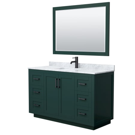 A large image of the Wyndham Collection WCF2929-54S-NAT-M46 Green / White Carrara Marble Top / Matte Black Hardware