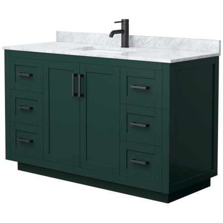 A large image of the Wyndham Collection WCF2929-54S-NAT-MXX Green / White Carrara Marble Top / Matte Black Hardware