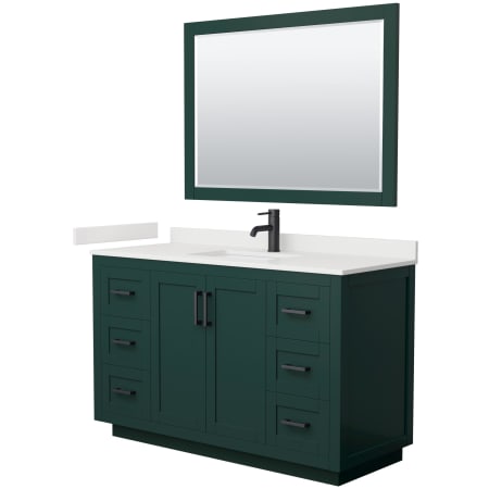 A large image of the Wyndham Collection WCF292954S-QTZ-UNSM46 Green / White Quartz Top / Matte Black Hardware