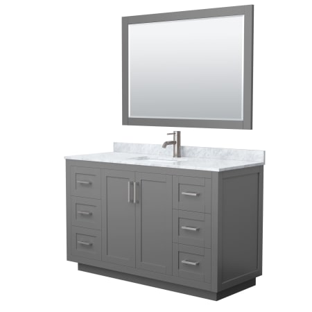 A large image of the Wyndham Collection WCF2929-54S-NAT-M46 Dark Gray / White Carrara Marble Top / Brushed Nickel Hardware