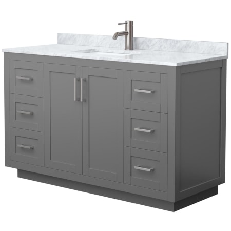 A large image of the Wyndham Collection WCF2929-54S-NAT-MXX Dark Gray / White Carrara Marble Top / Brushed Nickel Hardware